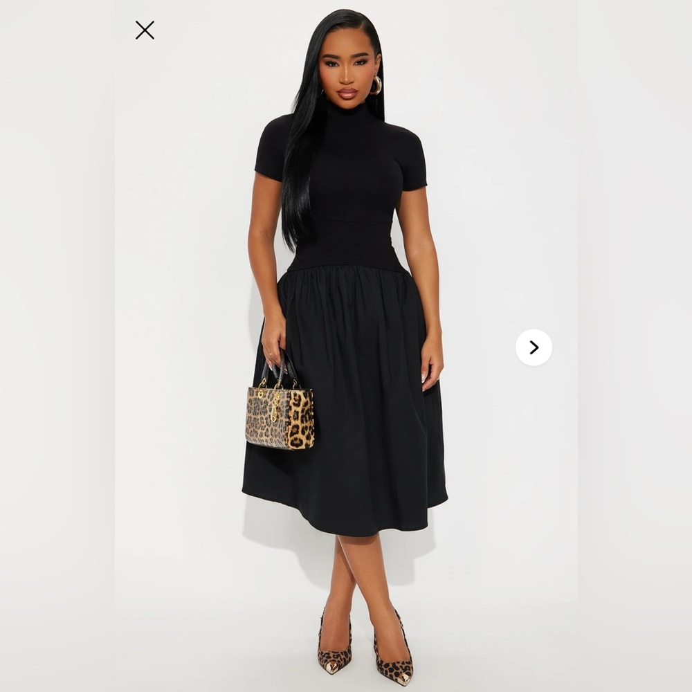 Short Sleeve Drop Waist Midi Dress